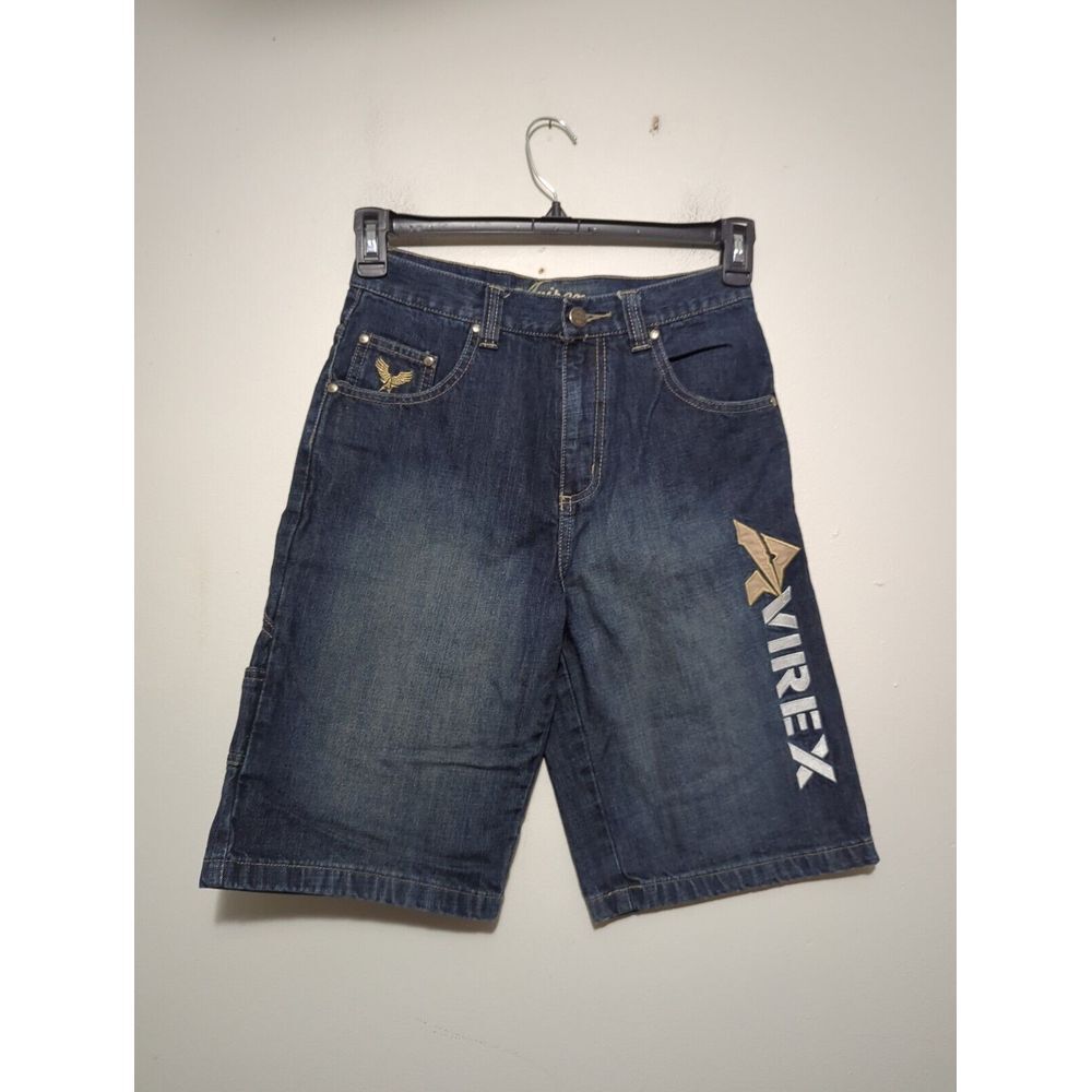 Avirex Boys Dark Blue Denim Logo Shorts with Gold Accent